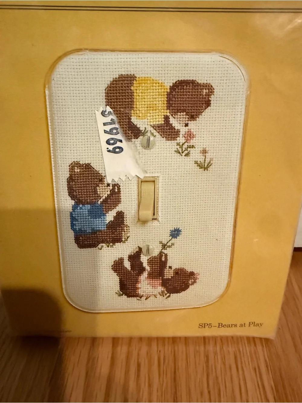 New Counted Cross Stitch Tumbling Bear Pattern Light Switch Plate Kit